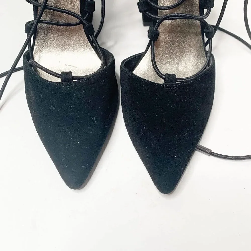 Marciano Shoes Women’s Black Suede Leather Pmamelia Lace Up Block Heel Size 6/36
